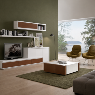 Sala de Estar Brown com base TV e módulos de arrumação