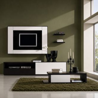 Sala de Estar Dark com painel TV e mobiliário contemporâneo