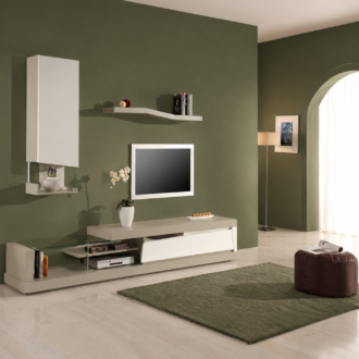 Sala de Estar Peaceful com base TV, módulo suspenso e prateleira