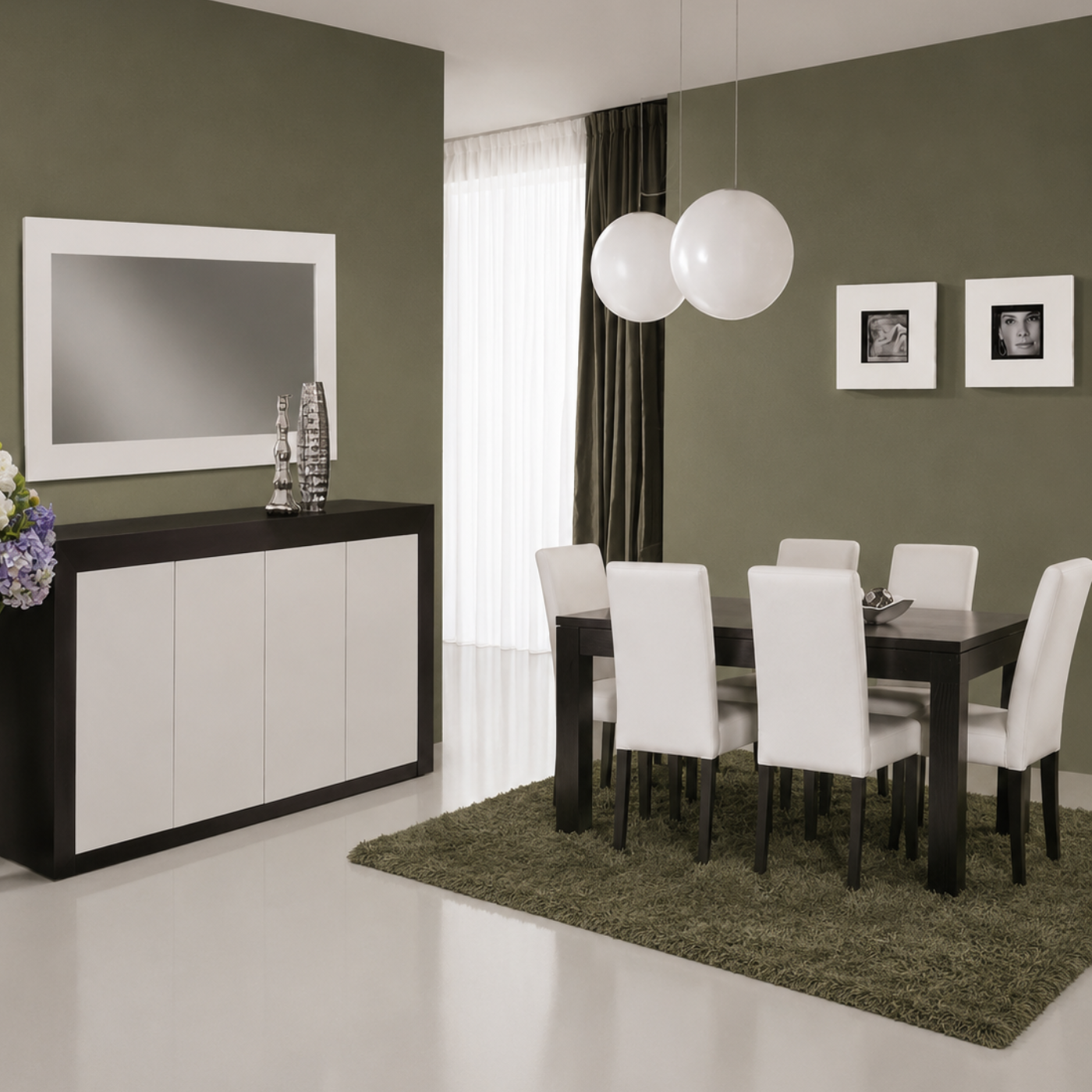 Sala de Jantar Sintra com mesa, cadeiras estofadas e aparador